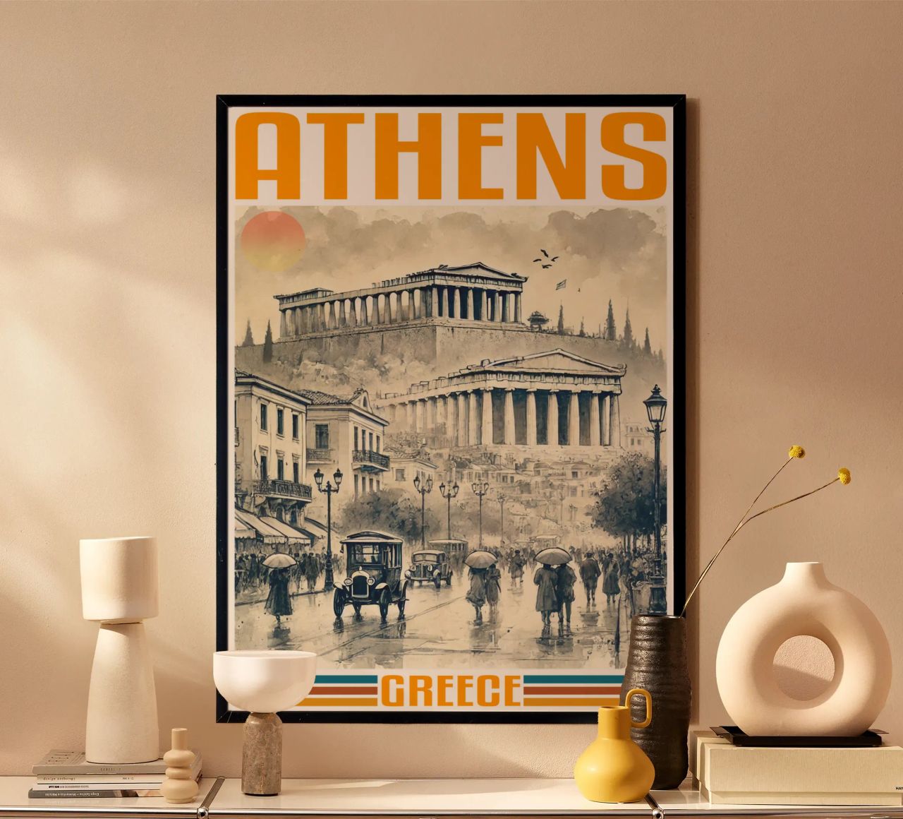 Athen Stadtpanorama 70er Jahre klassisch retro Poster von theganduls