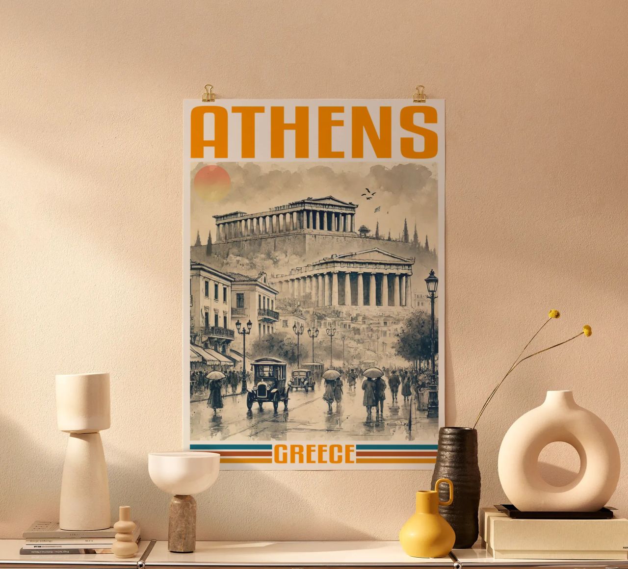 Athen Stadtpanorama 70er Jahre klassisch retro Poster von theganduls