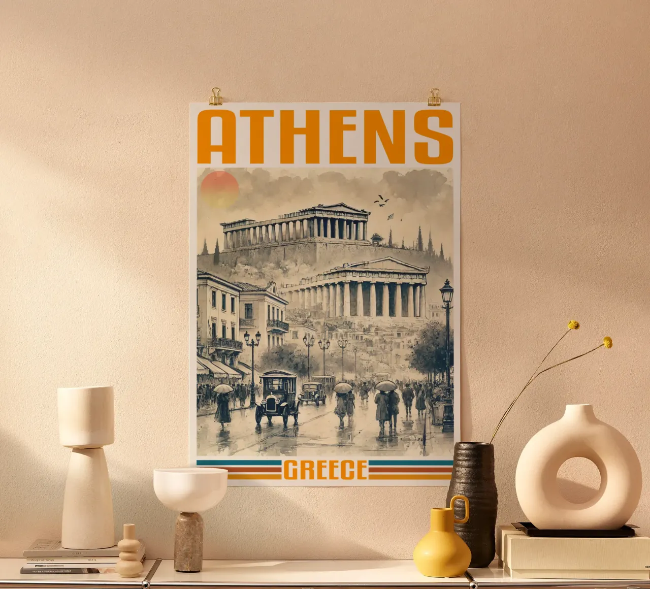 panorama della città di atene anni '70 classico retrò carta hahnemühle da theganduls