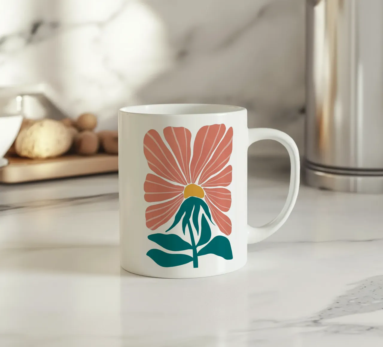 Modern Pink Flower Wall Art, Abstract Botanical Print tazza in ceramica da Studio Mooodz
