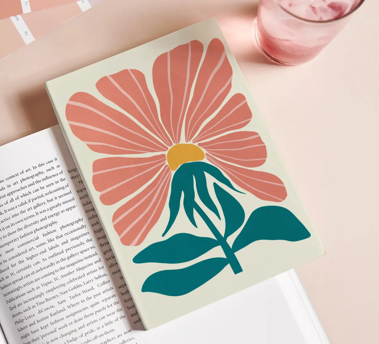 Modern Pink Flower Wall Art, Abstract Botanical Print notebook by Studio Mooodz
