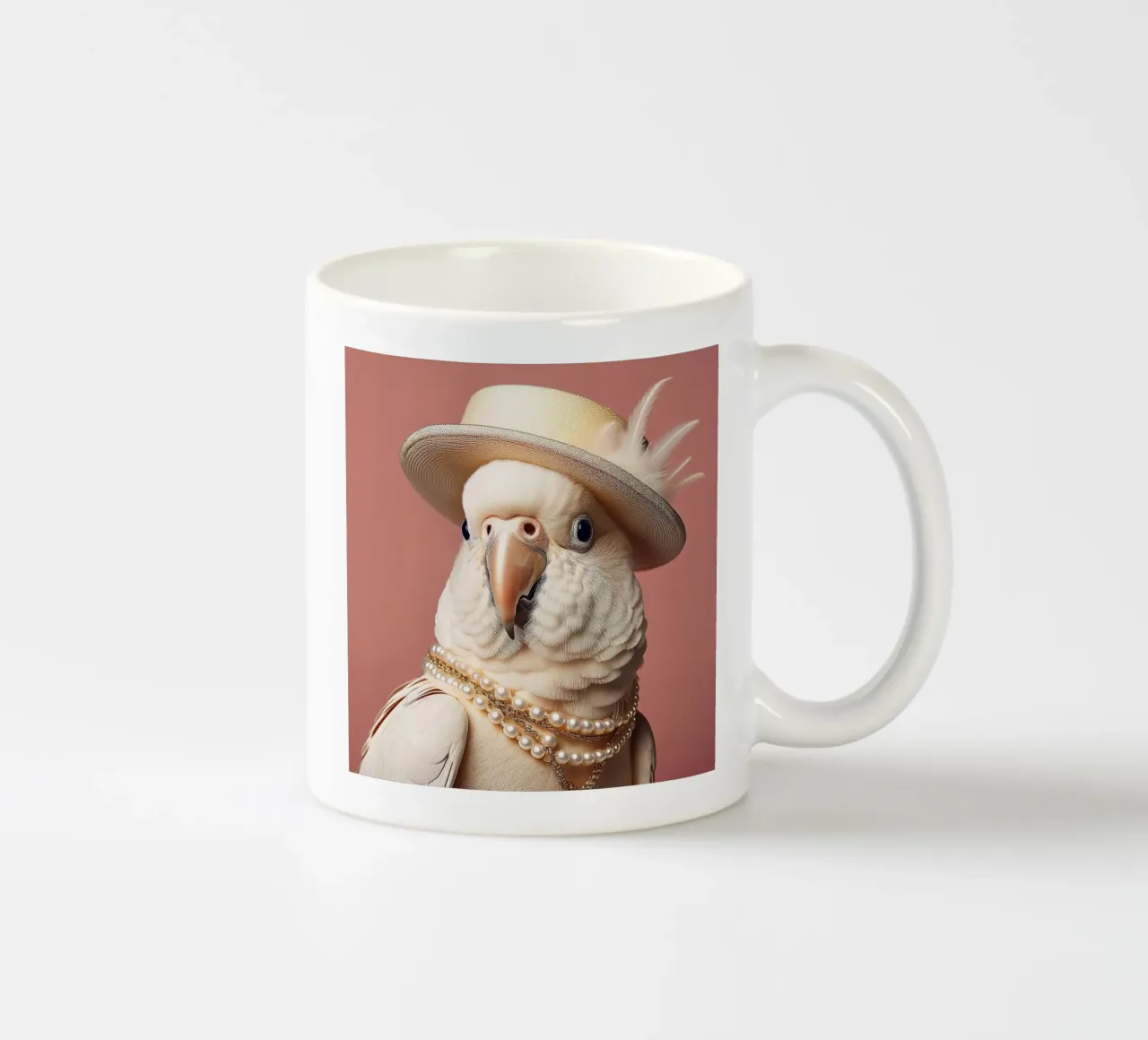 Cacatua elegante con cappello e perle | Uccello sofisticato Ar tazza in ceramica da FlexiDesignsByK