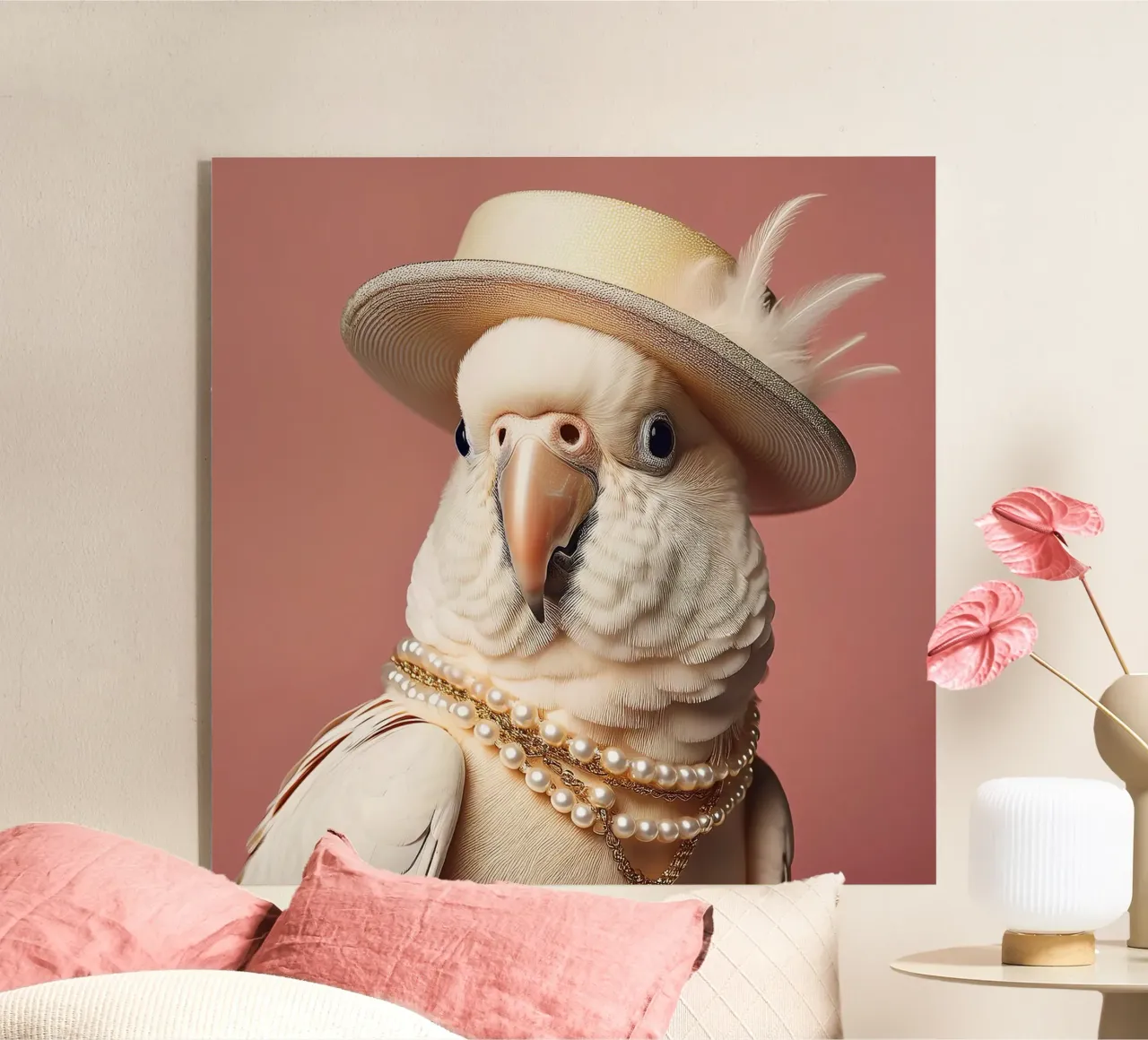 Cacatua elegante con cappello e perle | Uccello sofisticato Ar plexiglass da FlexiDesignsByK
