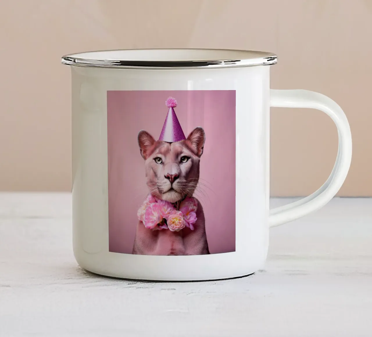Pantera Party rosa con fiori | Animale stravagante da parete tazza in smalto da FlexiDesignsByK