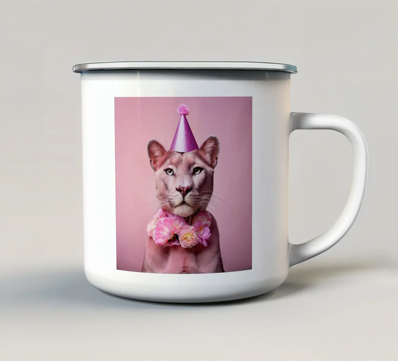 Pantera Party rosa con fiori | Animale stravagante da parete tazza in smalto da FlexiDesignsByK