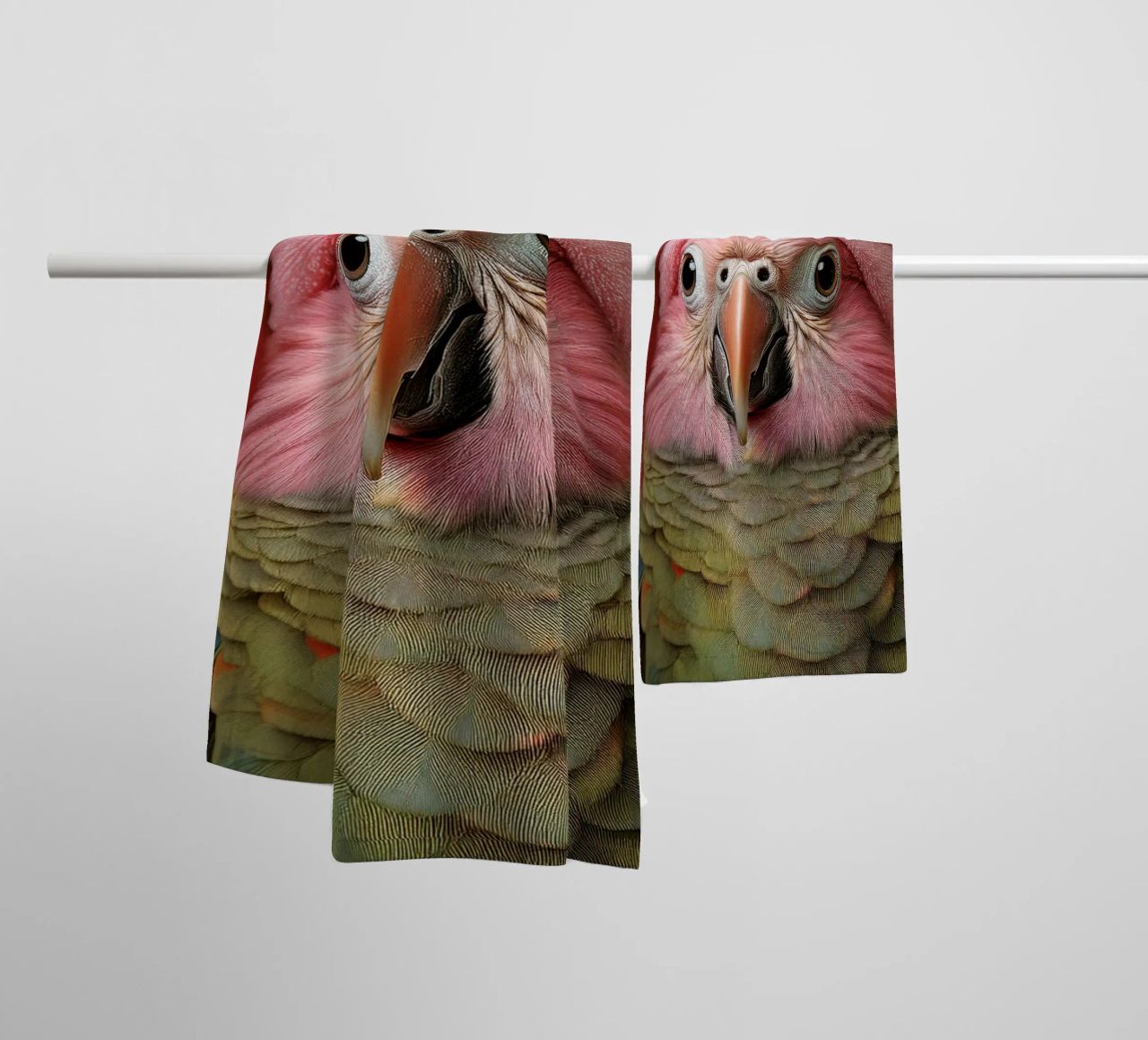 Loro Chic con Toalla Rosa | Arte de Pared Divertido y Vibrante toalla de baño de FlexiDesignsByK