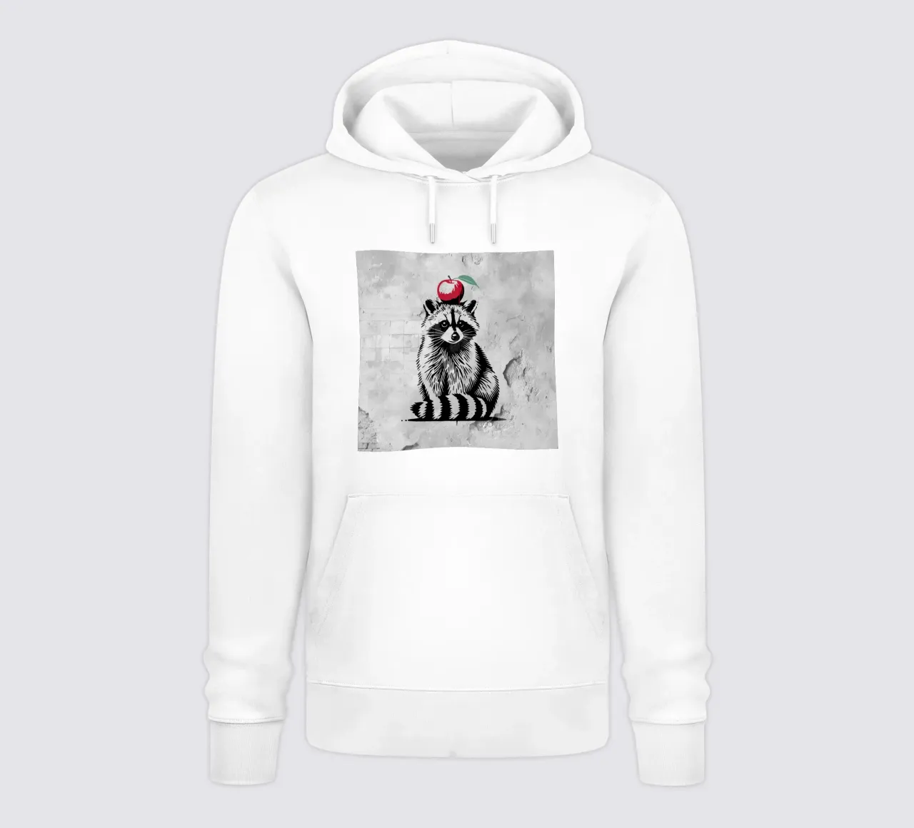Raccoon with apple - Playful stencil design hoodie by namosh