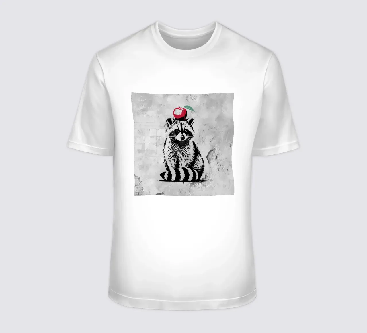 Waschbär mit Apfel – Verspieltes Stencil-Design T-Shirt von namosh