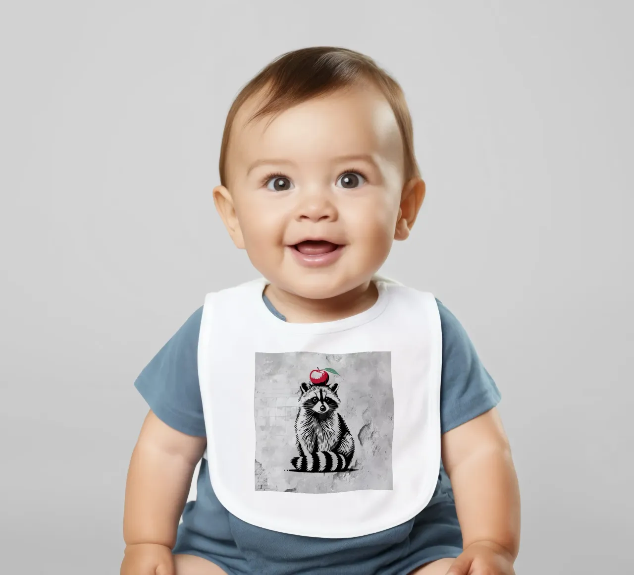 Waschbär mit Apfel – Verspieltes Stencil-Design Babylätzchen von namosh
