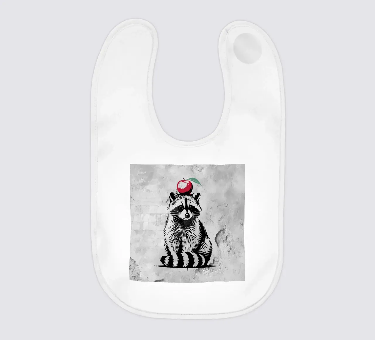 Waschbär mit Apfel – Verspieltes Stencil-Design Babylätzchen von namosh