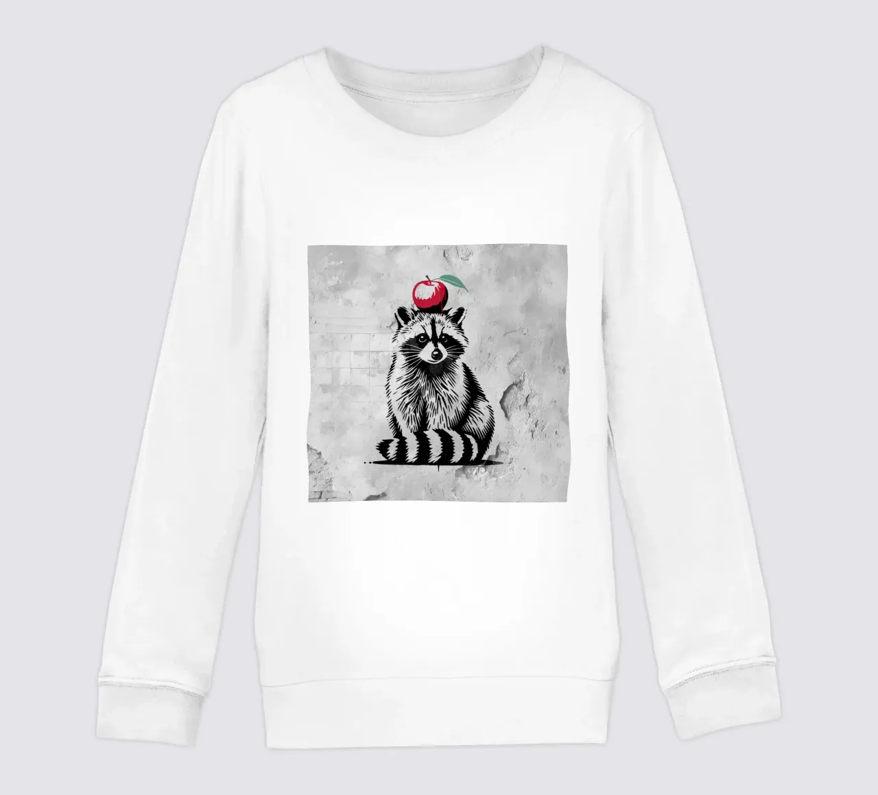 Waschbär mit Apfel – Verspieltes Stencil-Design Kinder Sweatshirt von namosh