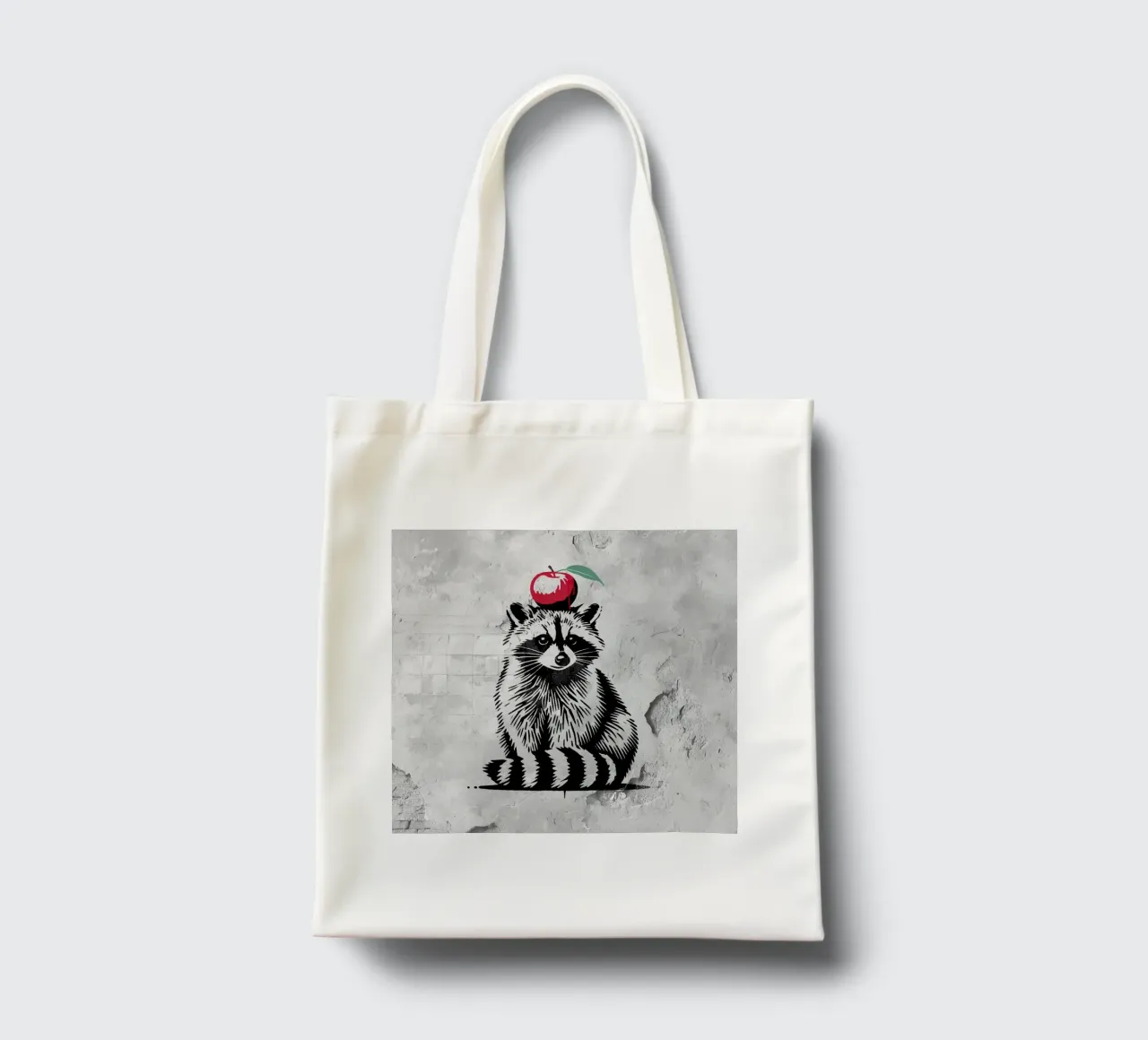 Waschbär mit Apfel – Verspieltes Stencil-Design Jutebeutel von namosh