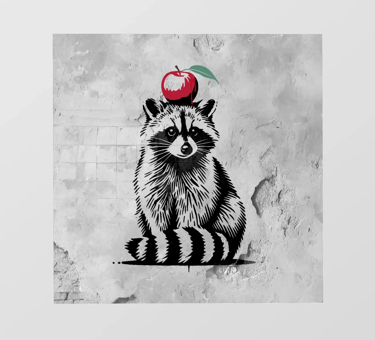 Waschbär mit Apfel – Verspieltes Stencil-Design PVC Plane von namosh