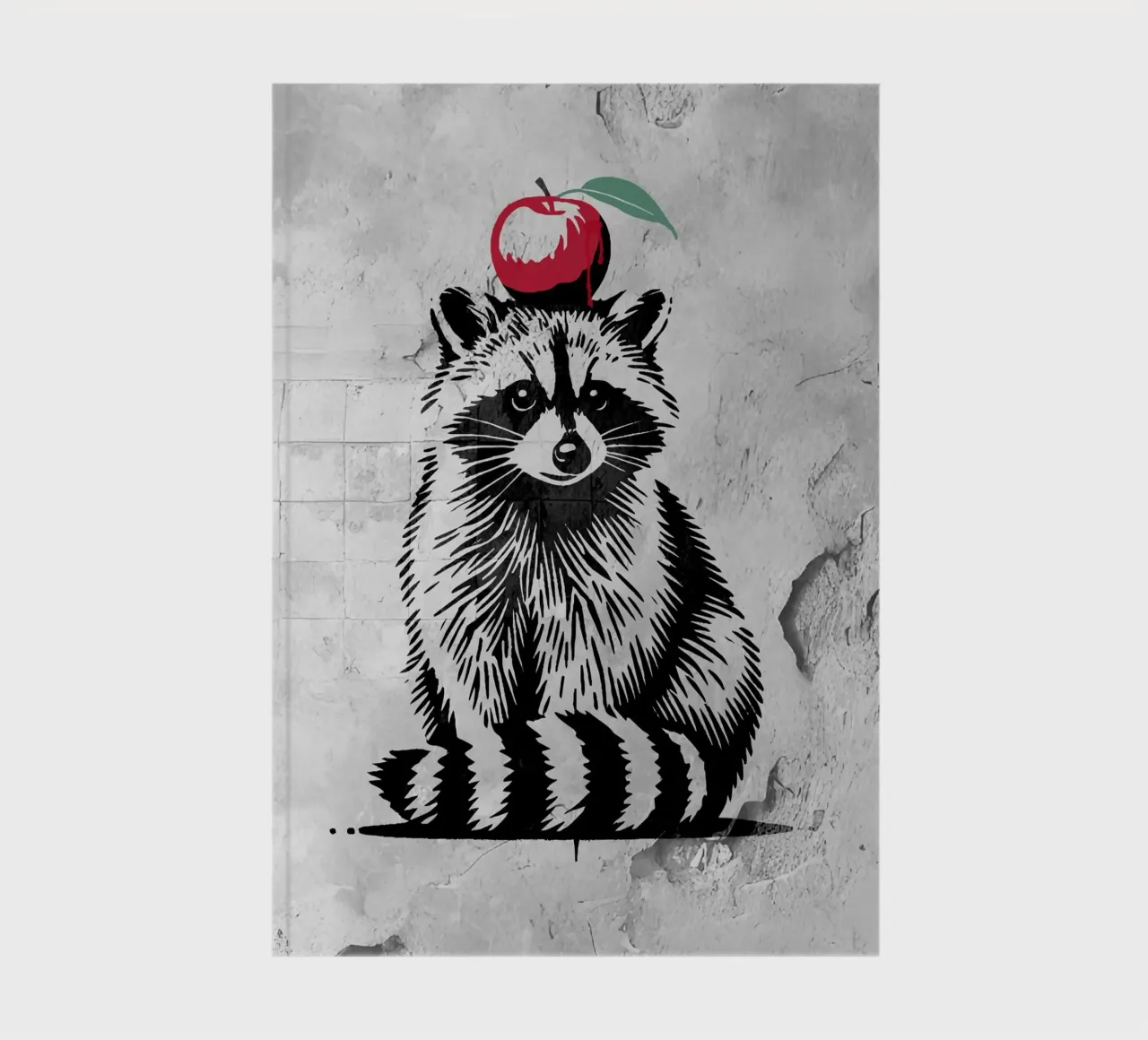 Raccoon with apple - Playful stencil design notebook by namosh