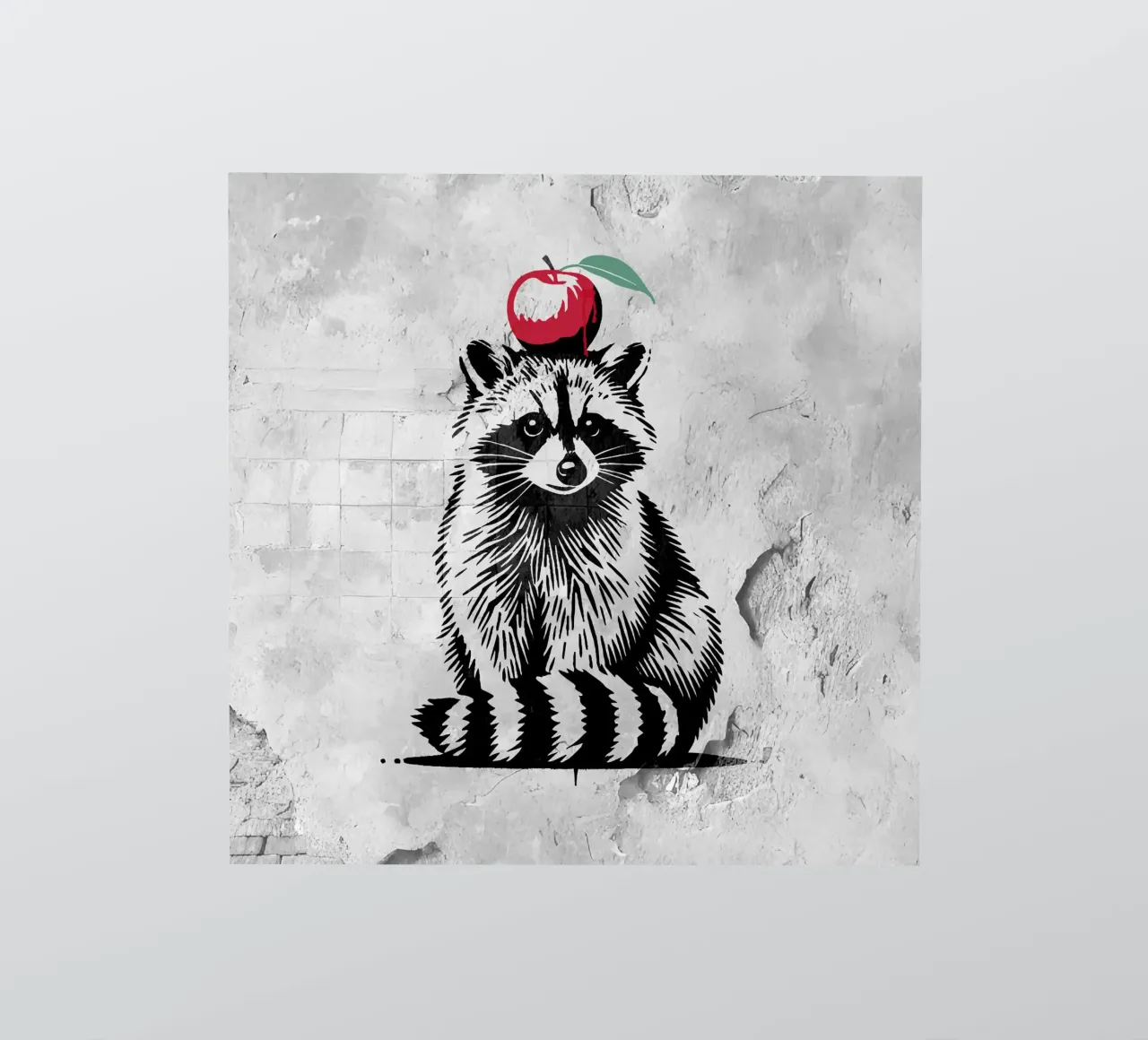 Waschbär mit Apfel – Verspieltes Stencil-Design Sticker von namosh