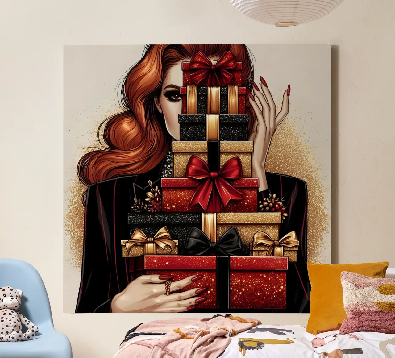 KERSTMODE-ILLUSTRATIE canvas met Baklijst van ARTOMATIC
