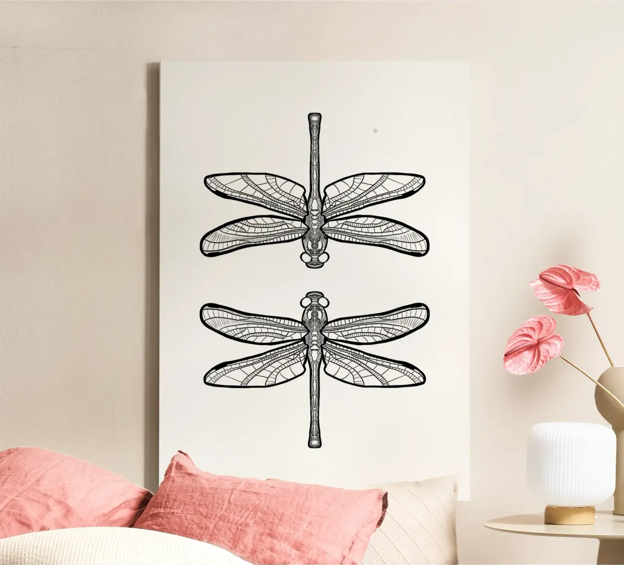 Libellen - Linienzeichnung Line Art tela con Cornice a cassetta da BAINAI