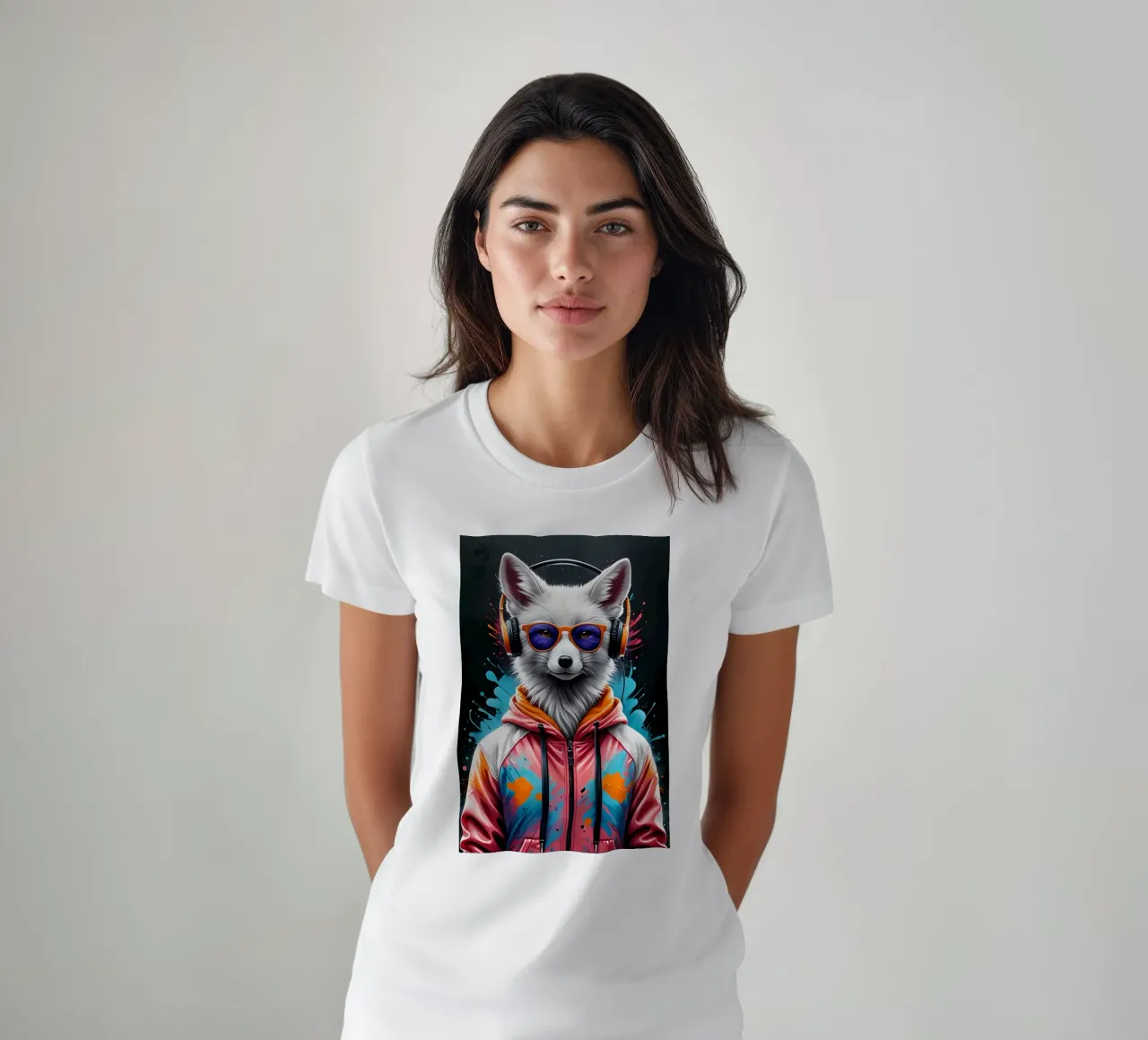 Weißer Fuchs mit Kopfhörer T-Shirt von MakArena