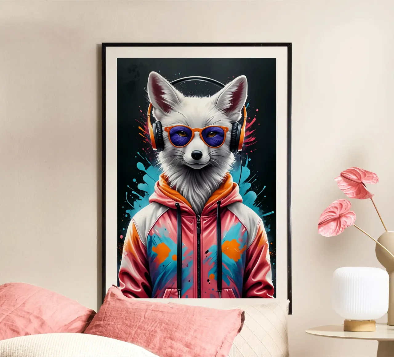 Weißer Fuchs mit Kopfhörer Hahnemühle von MakArena