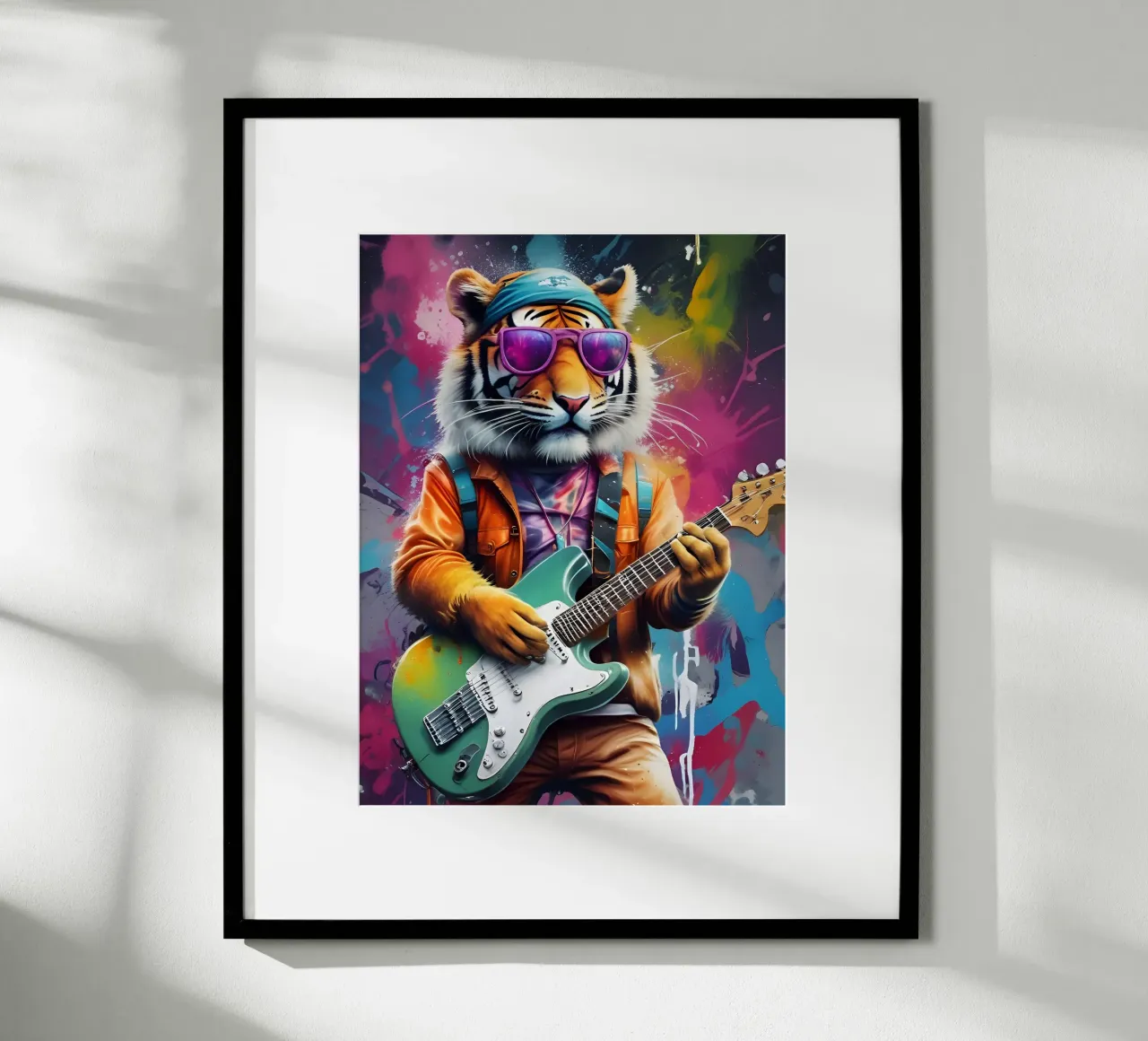 tigre suona la chitarra poster con telaio in legno da MakArena