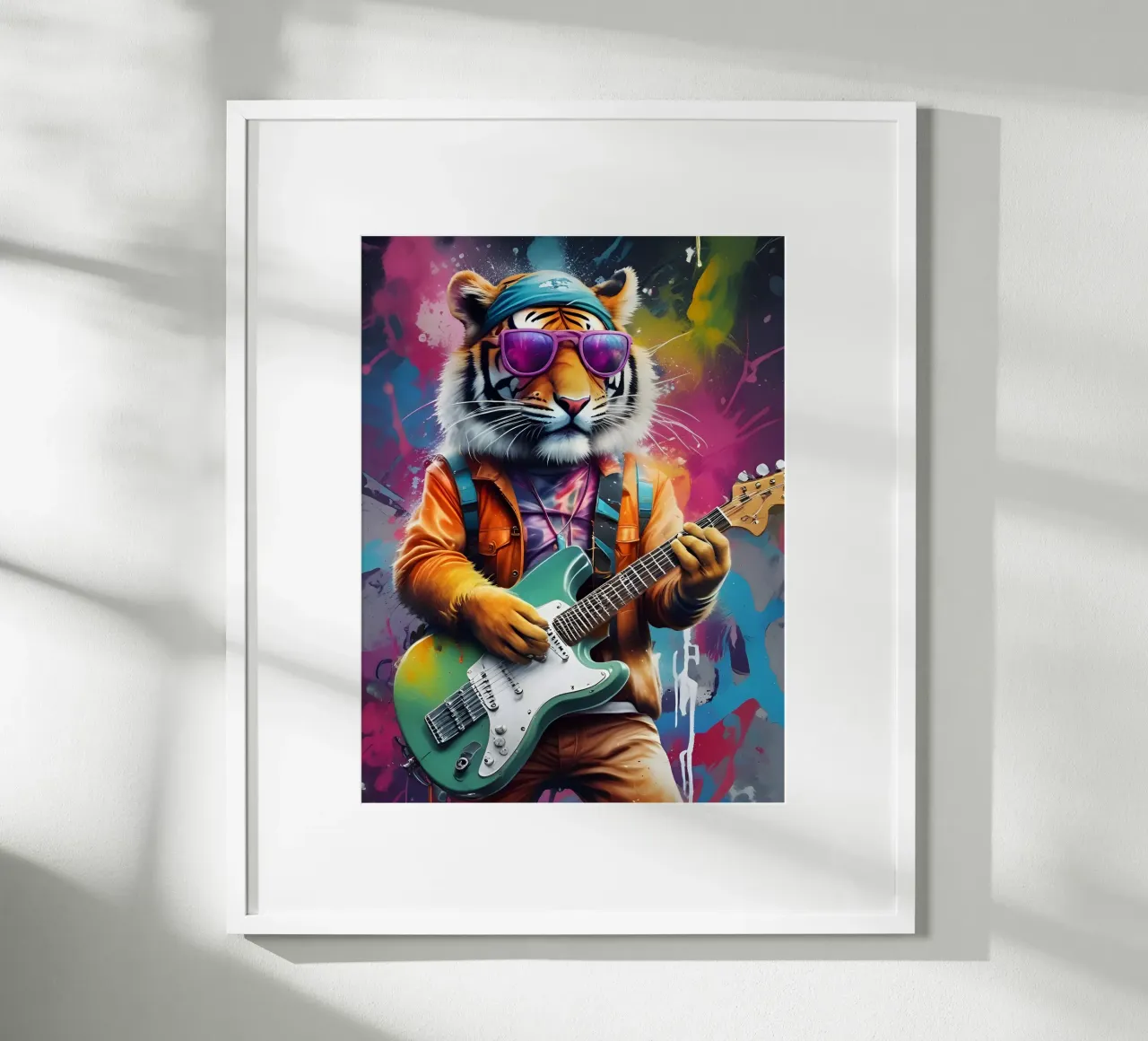 tigre suona la chitarra poster con telaio in legno da MakArena