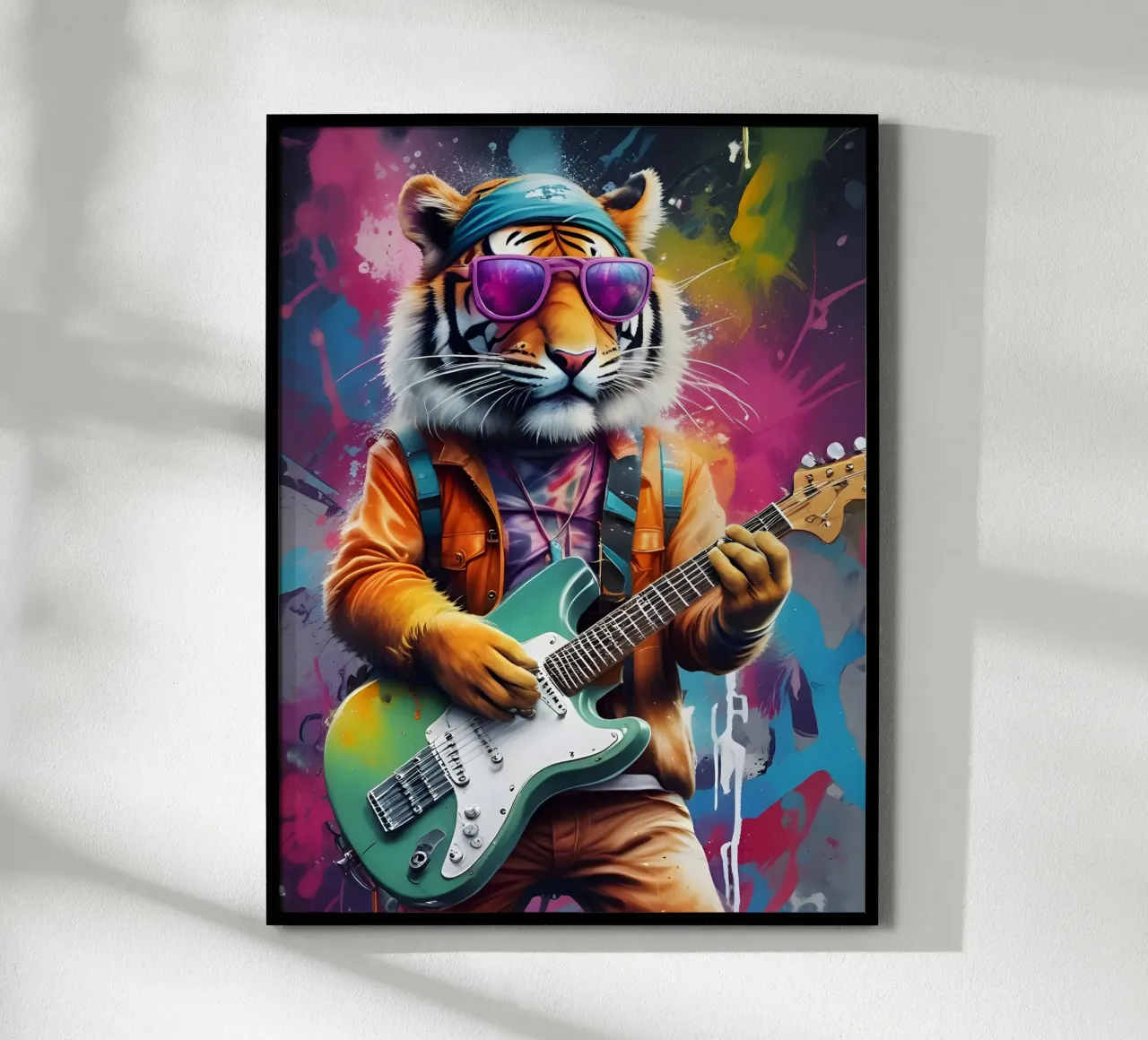 tigre suona la chitarra poster con telaio in legno da MakArena