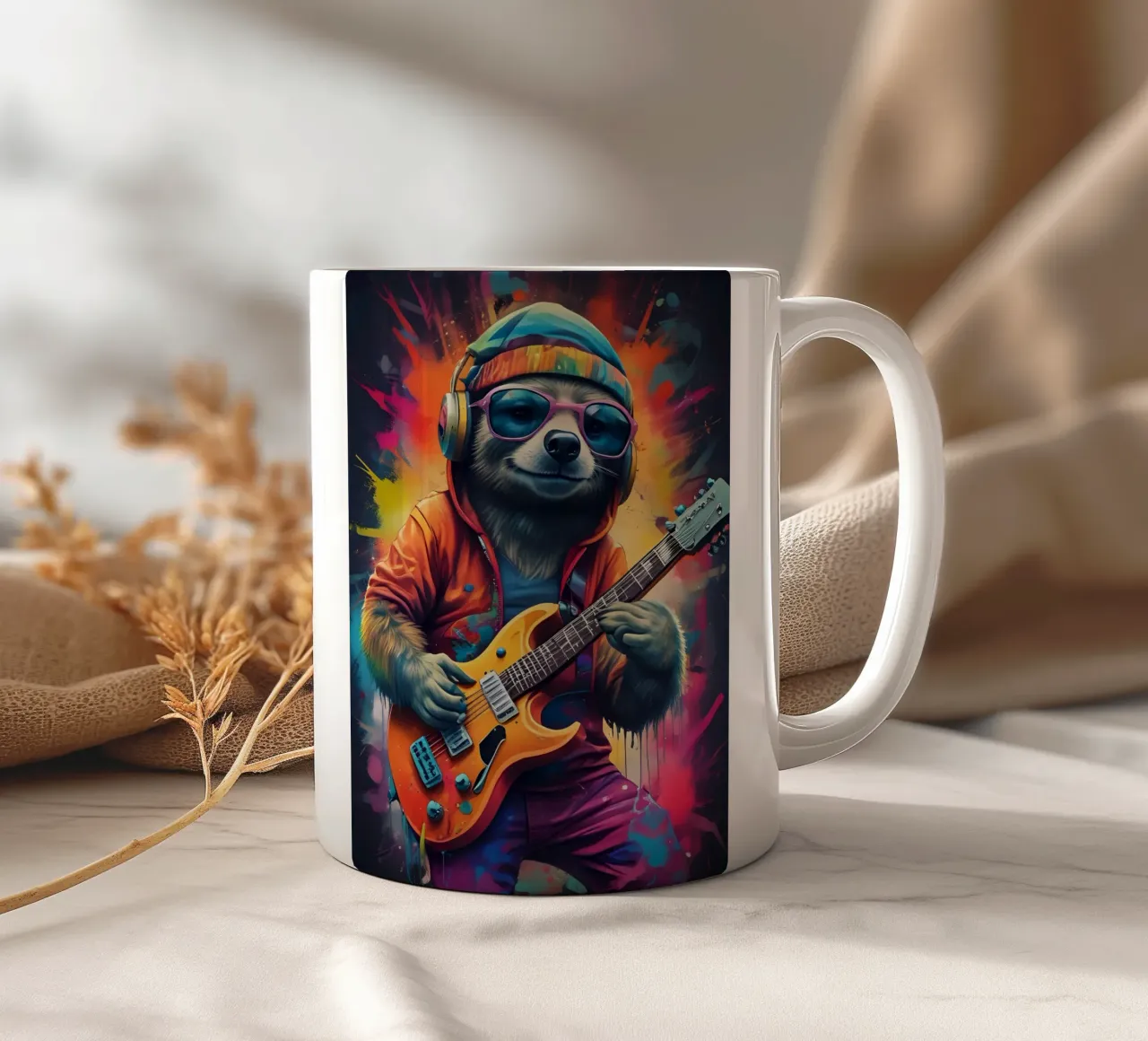 Faultier spielt Gitarre Keramik Tasse von MakArena