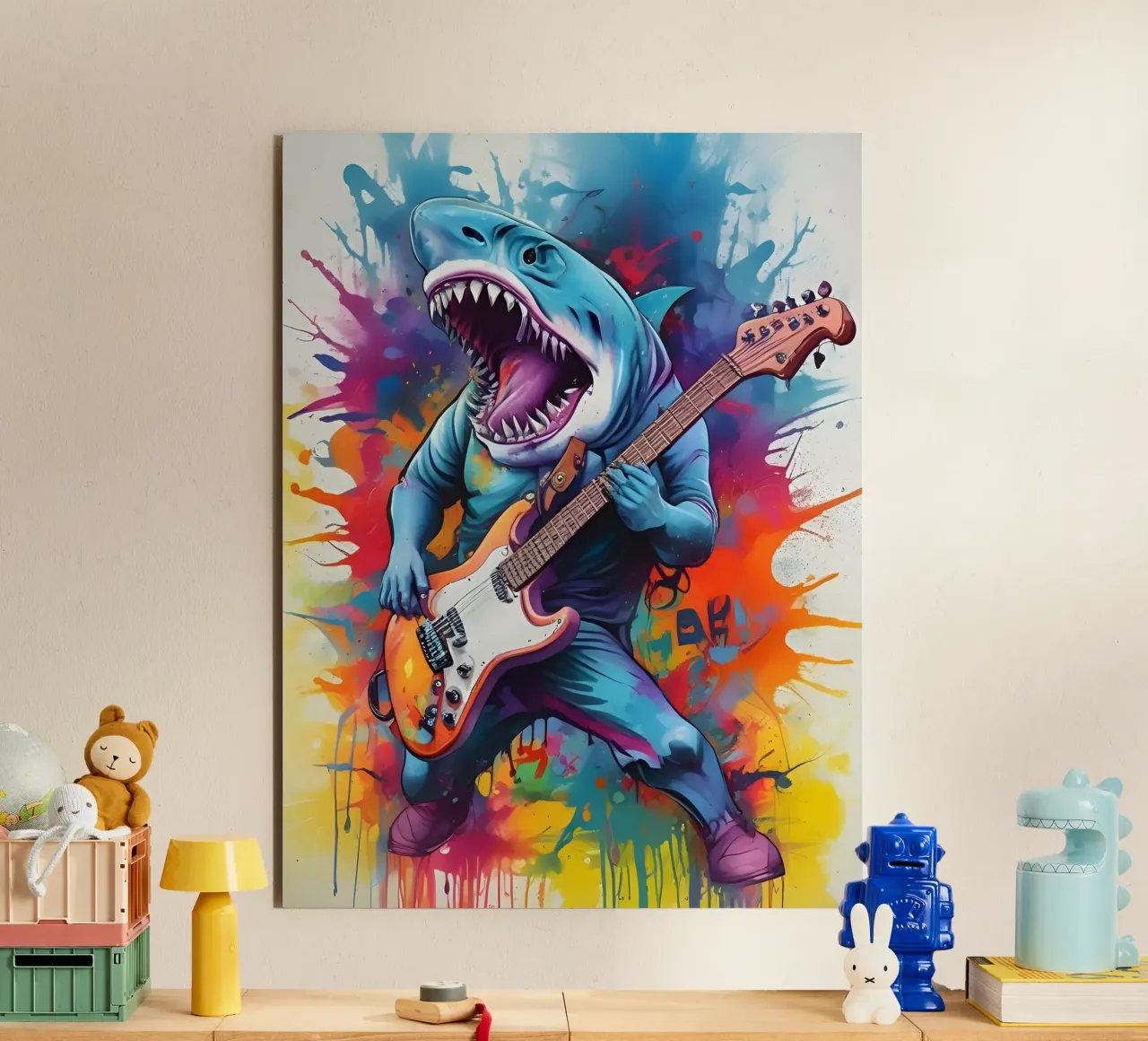 Lo squalo suona la chitarra alluminio dibond da MakArena