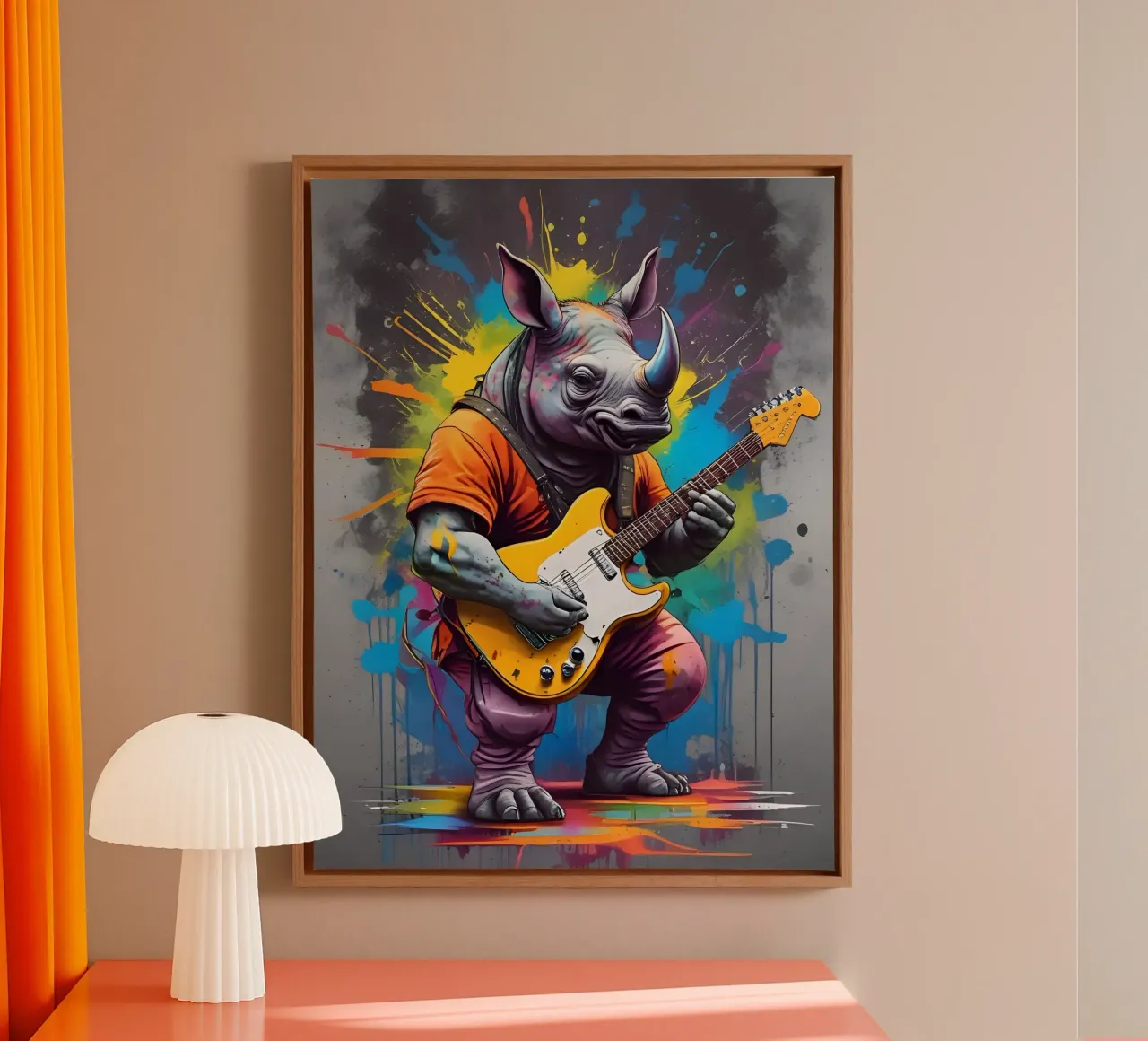 Rhinozeros spielt Gitarre Leinwand mit Schattenfugenrahmen von MakArena