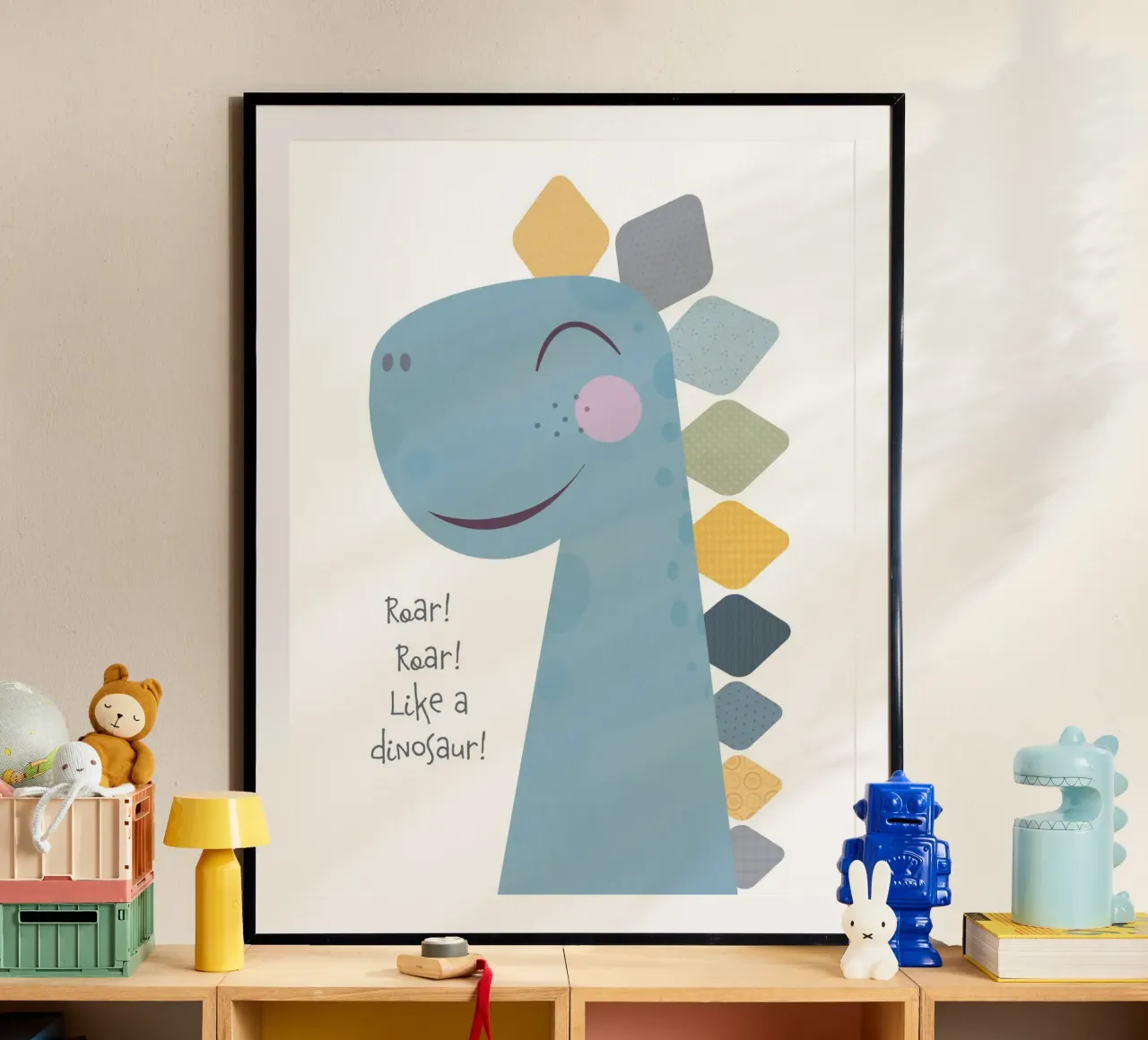 Ruggisci come un dinosauro poster con telaio in alluminio da JaySan Studio
