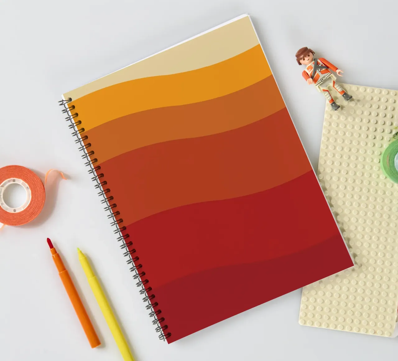 Wave orange sunset spiral notebook by galihstudio