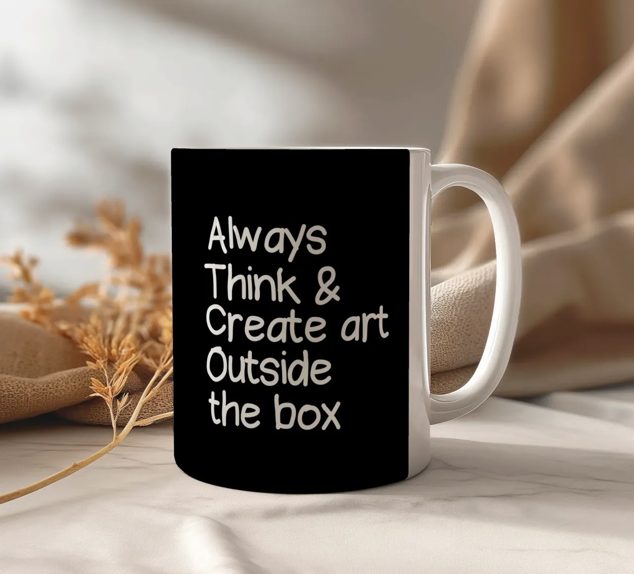 Always  think and create art outside the box ceramic mug by happieeagle