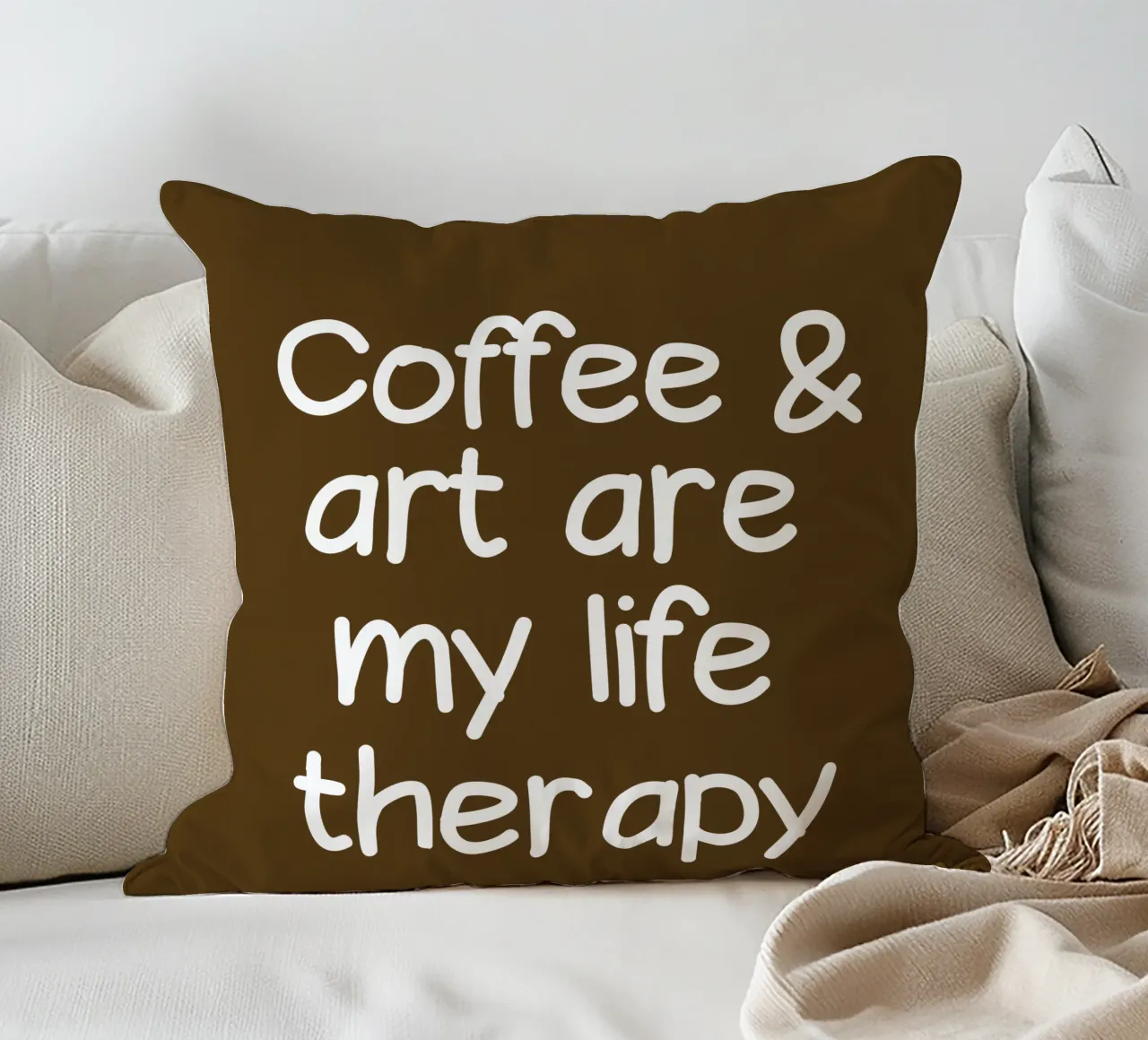Coffee and art are my life therapy decorative cushion by happieeagle
