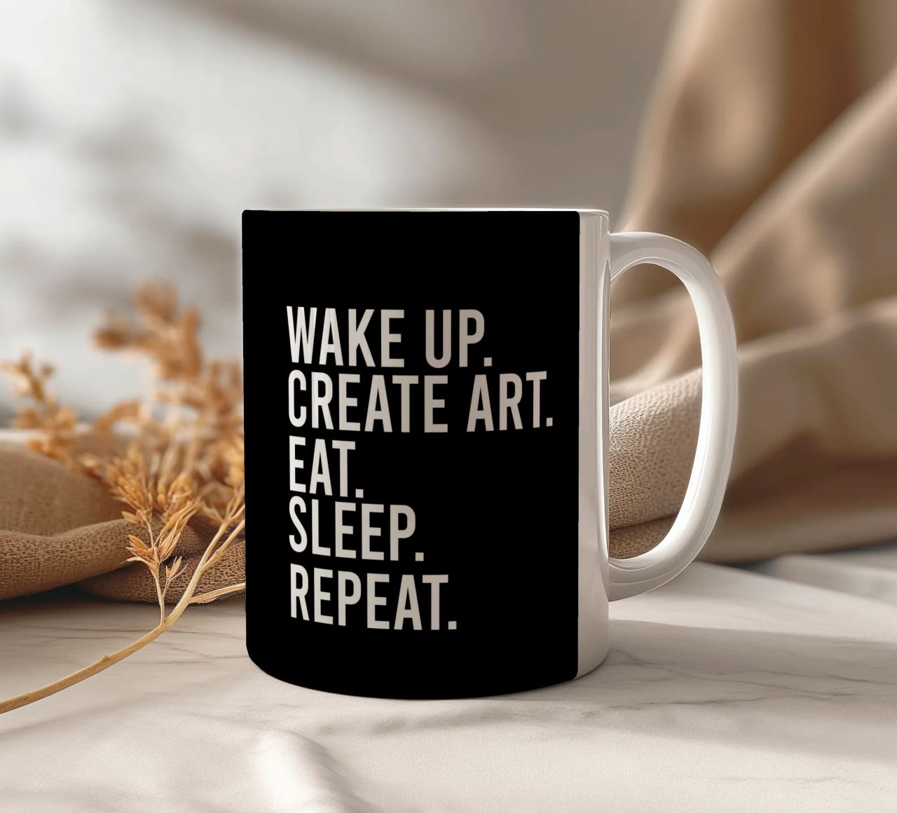 Wake up create art eat sleep repeat tazza in ceramica da happieeagle
