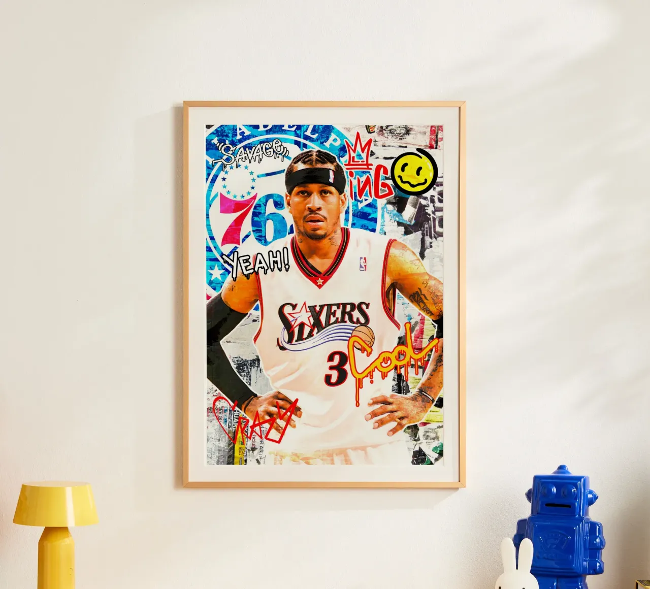 Allen Iverson Philadelphia Sixers 2 poster con telaio in legno da tenten