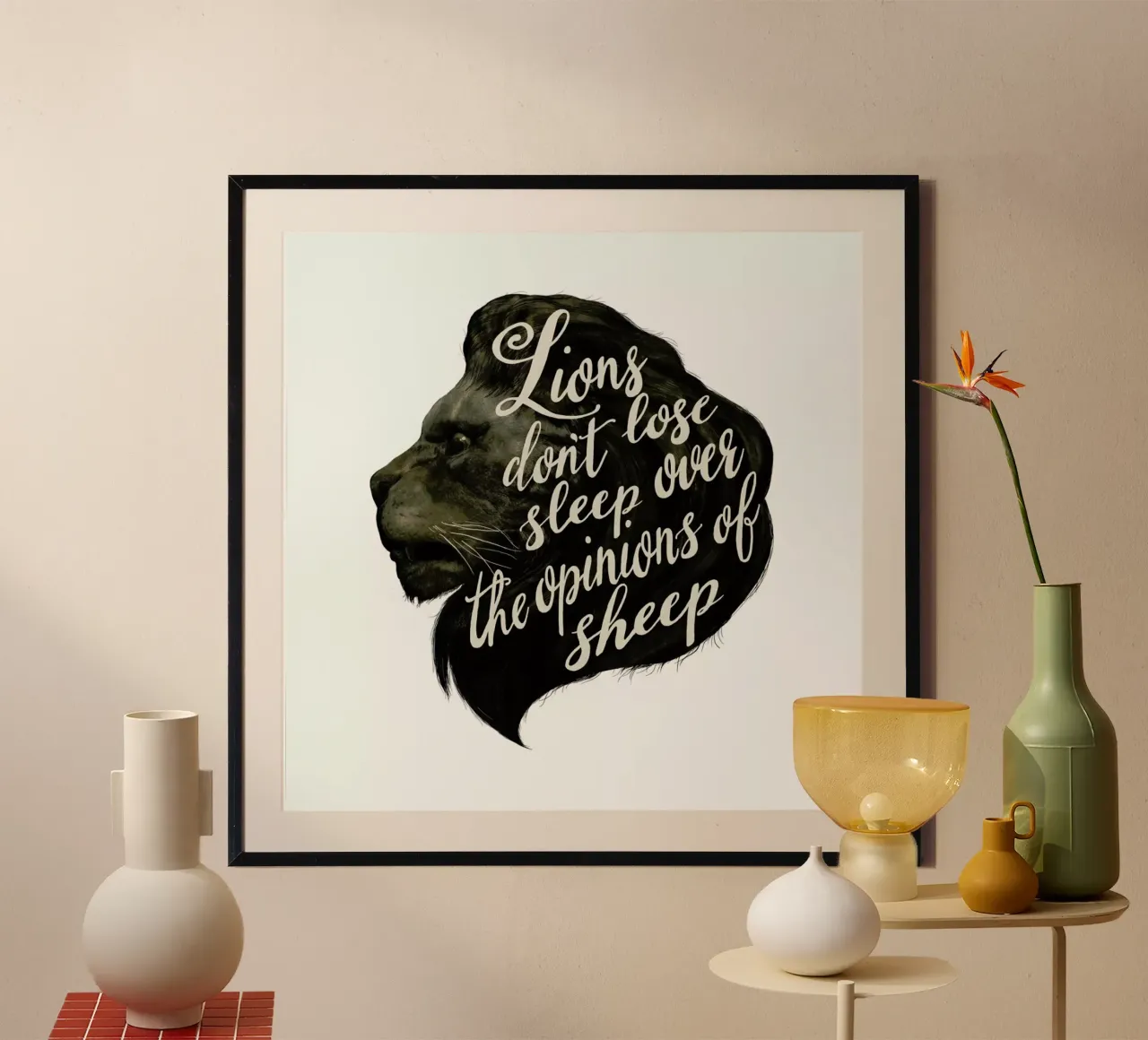 Lions poster con telaio in alluminio da Laura Graves