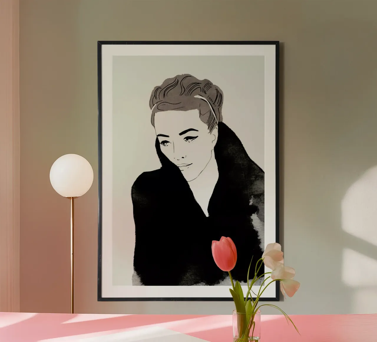 Lady In Black poster con telaio in legno da Niina Pechkovskaya