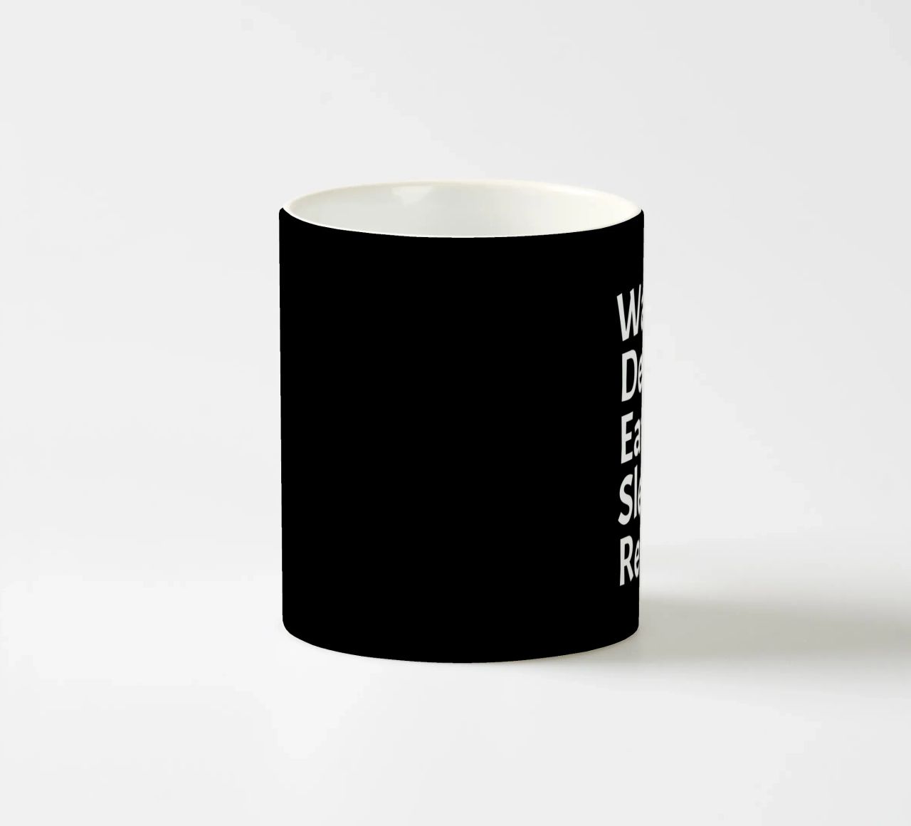 Wake up design eat sleep repeat tazza in ceramica da happieeagle