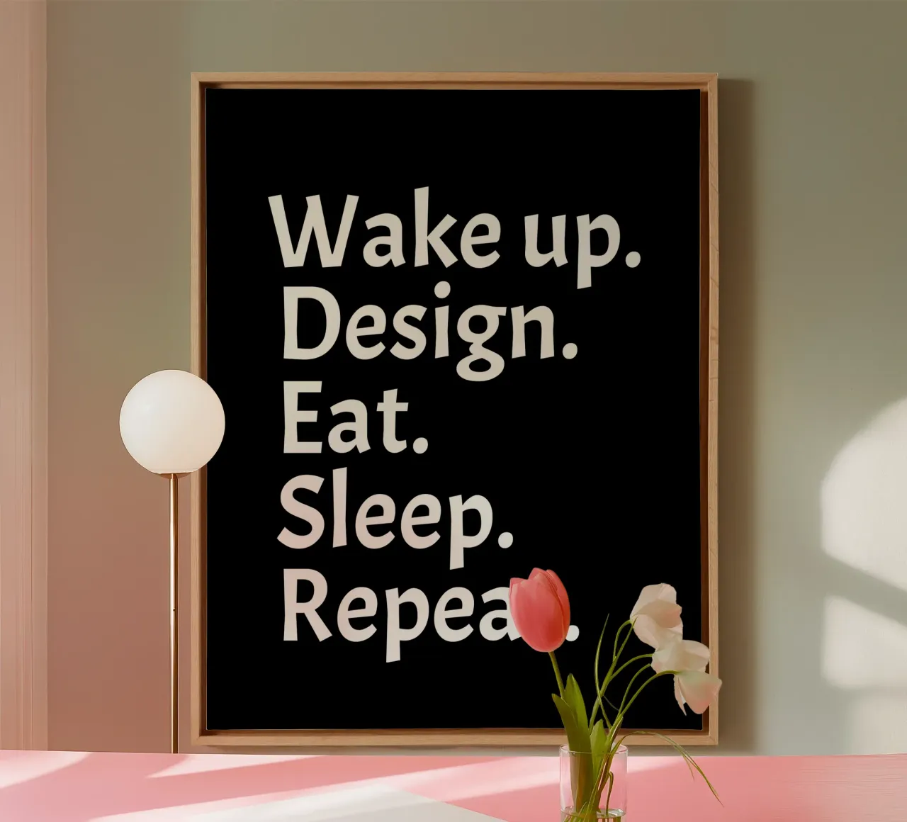 Wake up design eat sleep repeat tela con Cornice a cassetta da happieeagle