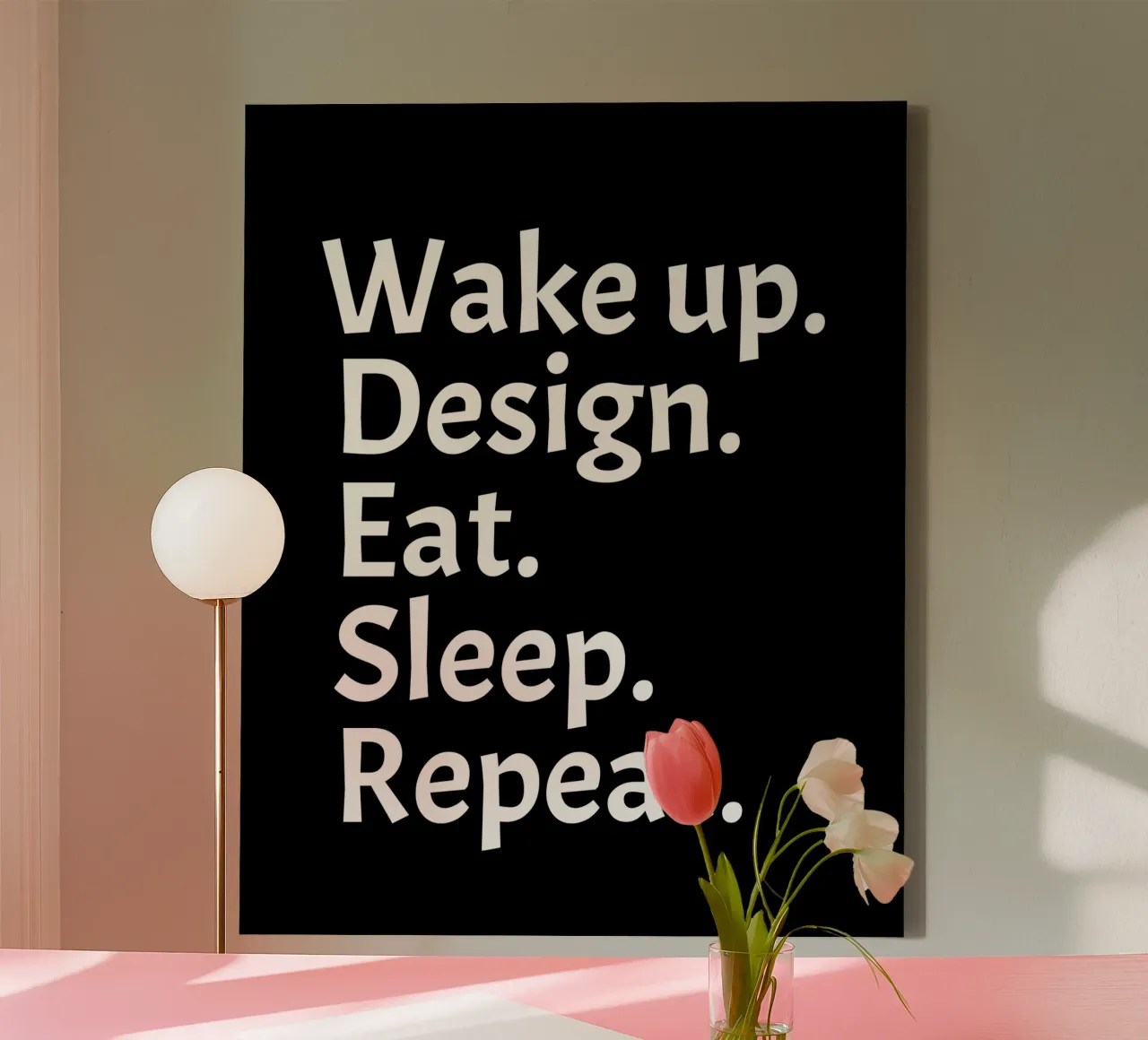 Wake up design eat sleep repeat tela con Cornice a cassetta da happieeagle