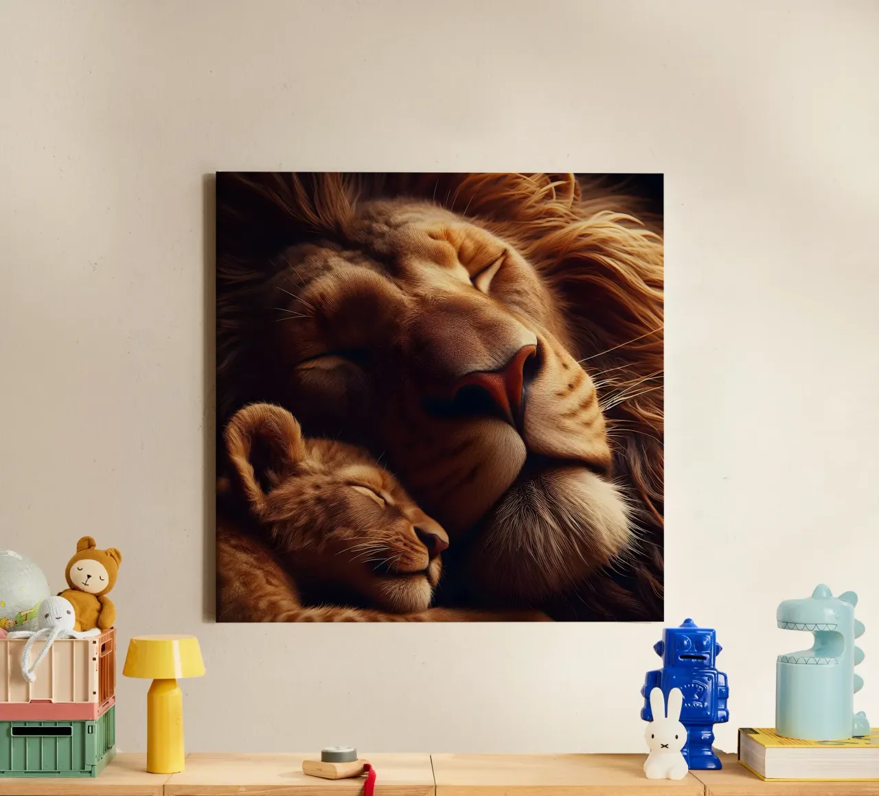 slapende leeuwen canvas van hunde-katzen-tiere