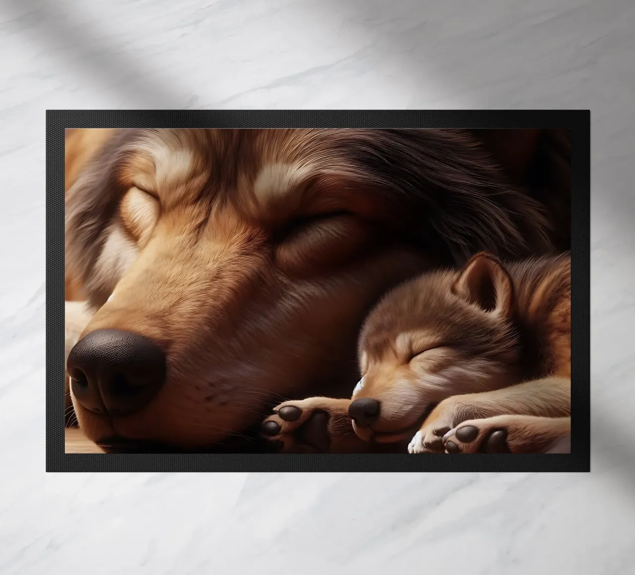 sleeping wolves doormat by hunde-katzen-tiere