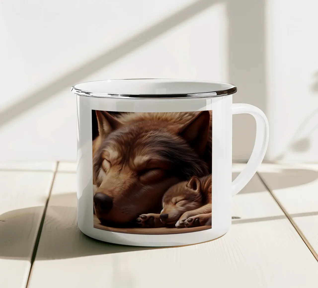 lupi addormentati tazza in smalto da hunde-katzen-tiere