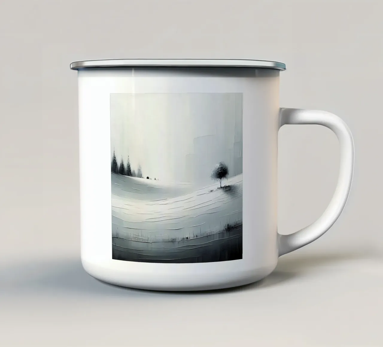 Paesaggio innevato con albero tazza in smalto da nomad