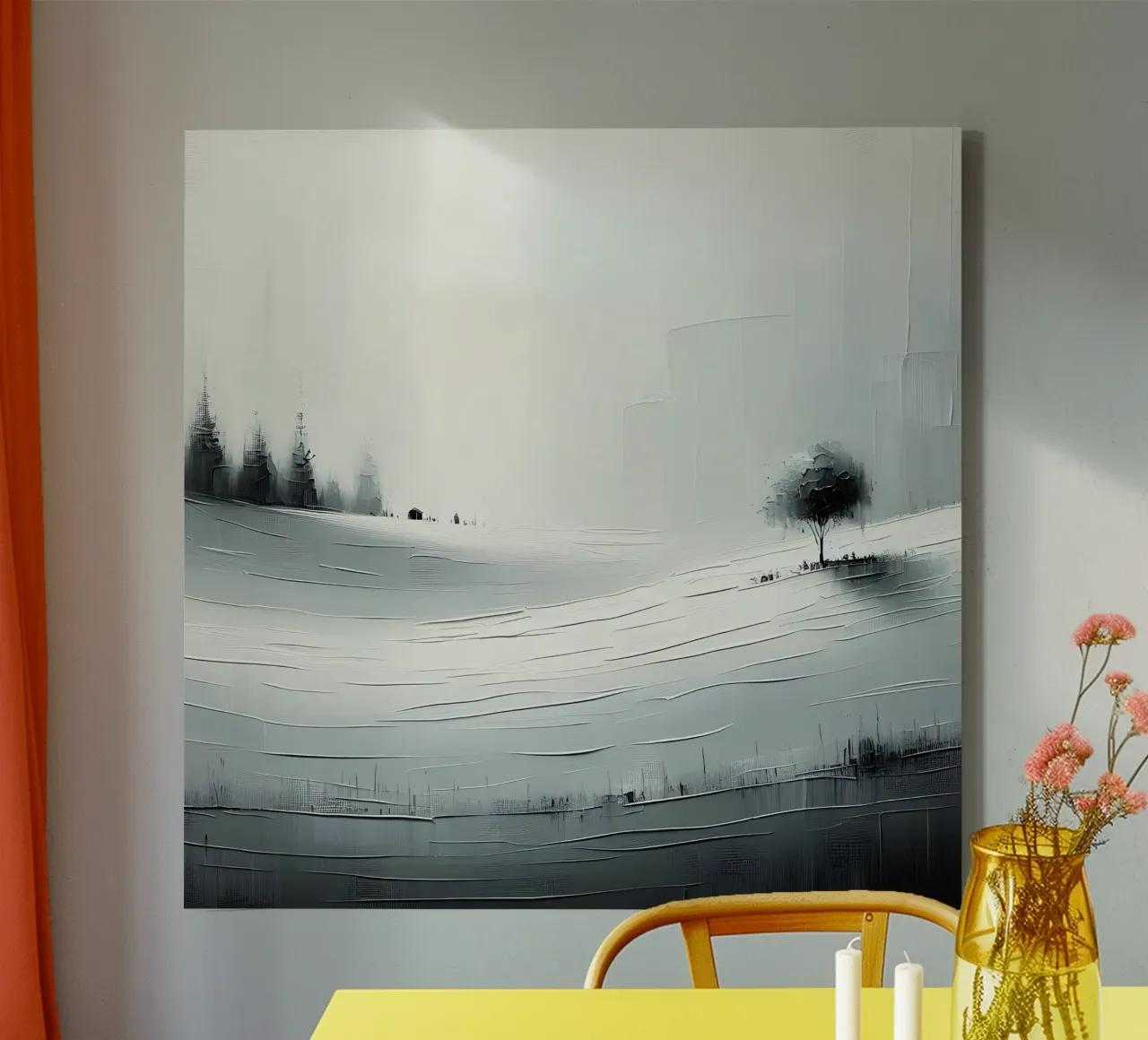 Snowy landscape with tree canvas by nomad