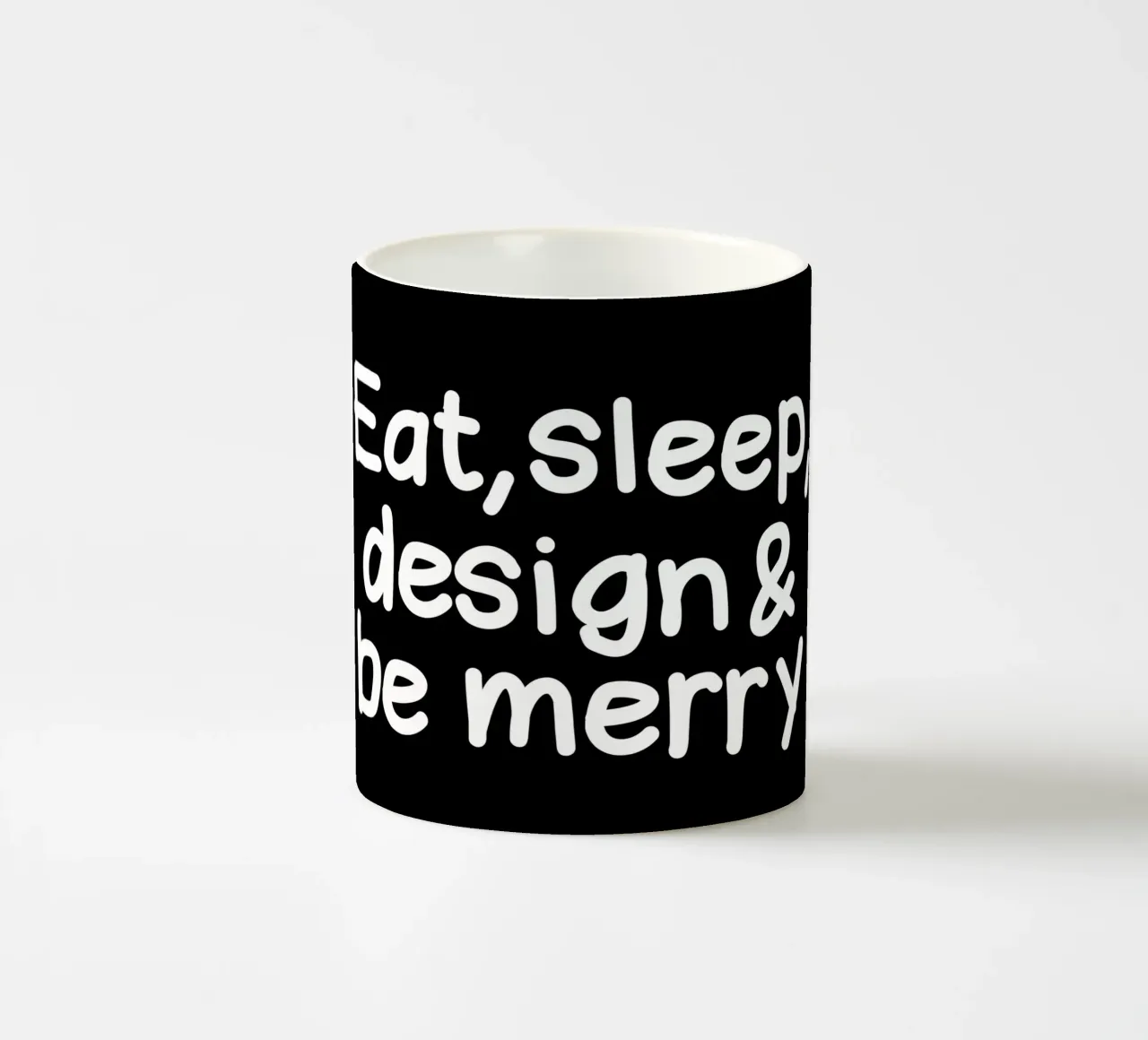 Eat, sleep, design and be merry tazza in ceramica da happieeagle