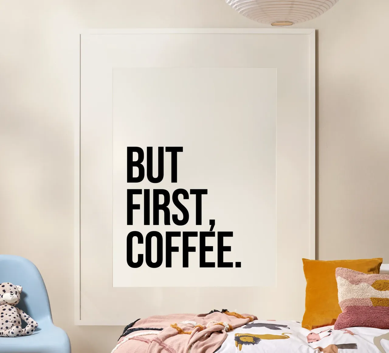 Ma prima il caffè (tono bianco e nero) poster con telaio in alluminio da Paigaam Studio
