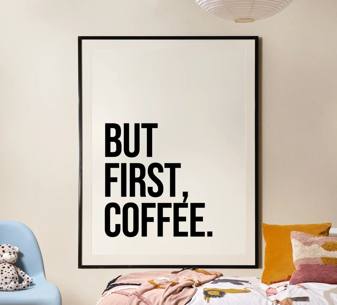 Ma prima il caffè (tono bianco e nero) poster con telaio in alluminio da Paigaam Studio