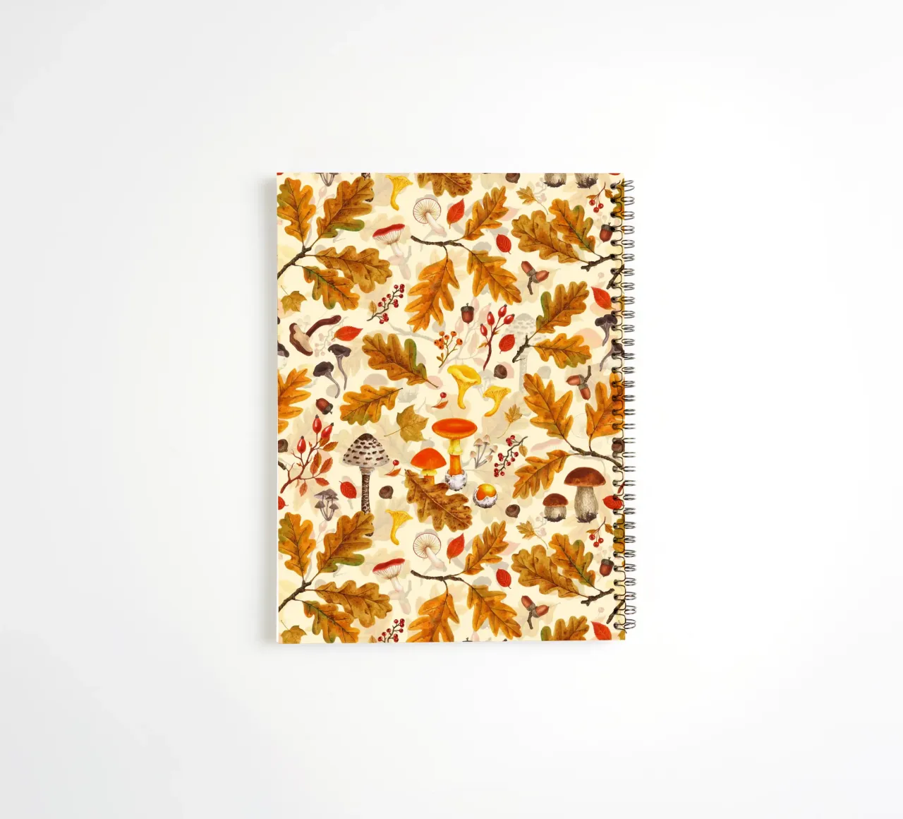 Forest mushrooms and autumn flora on cream spiral notebook by Painted Nature