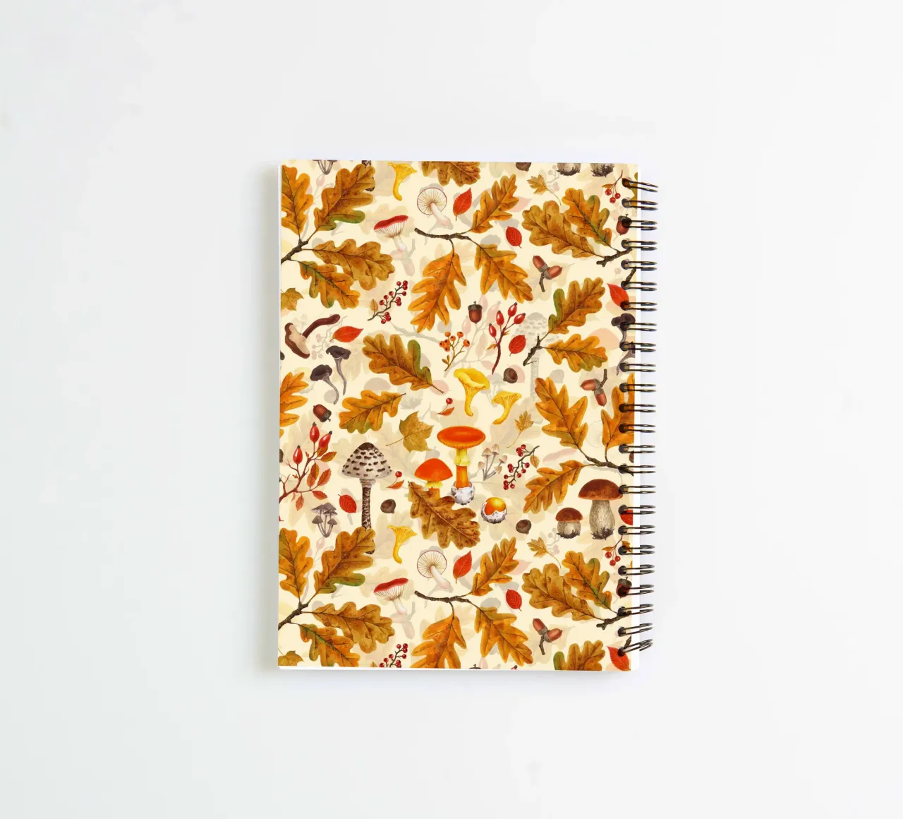 Forest mushrooms and autumn flora on cream spiral notebook by Painted Nature